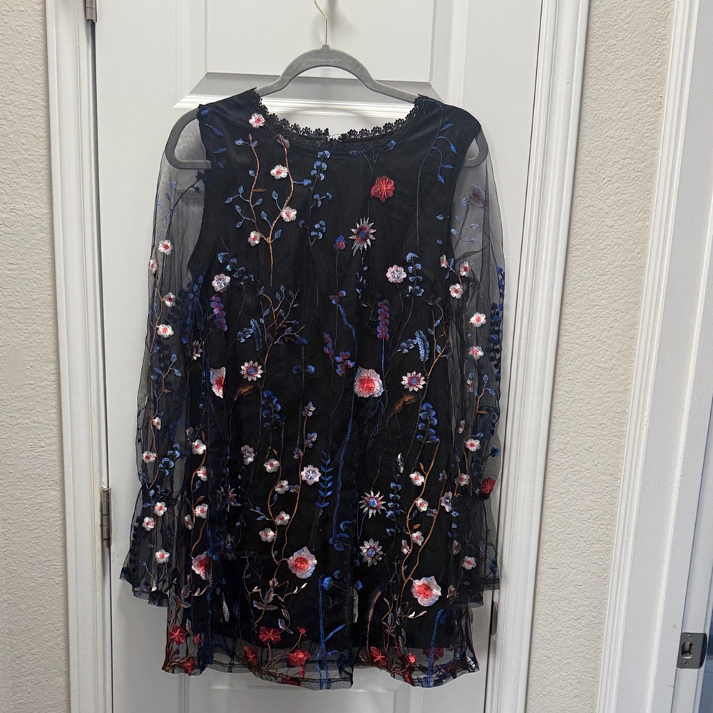 Love Riche Black Dress with Floral Embroidery